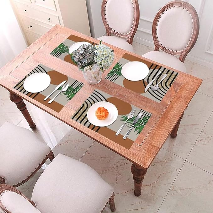 Boho Mid Century Placemats Abstract Geometric Modern Minimalist Washable Place Mats 12x18Inch for Dining Kitchen Farmhouse Decor 6 PCS