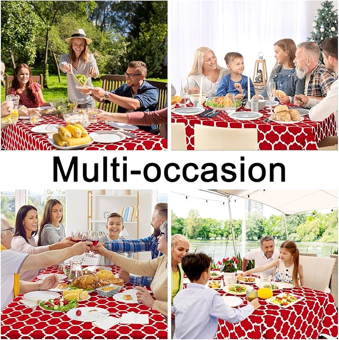 Smiry Square Table Cloth, Waterproof Vinyl Tablecloth with Flannel Backing for Square Tables, Wipeable Spillproof Plastic Tablecloths for Dining, Camping, Indoor and Outdoor (54"x54", Red)