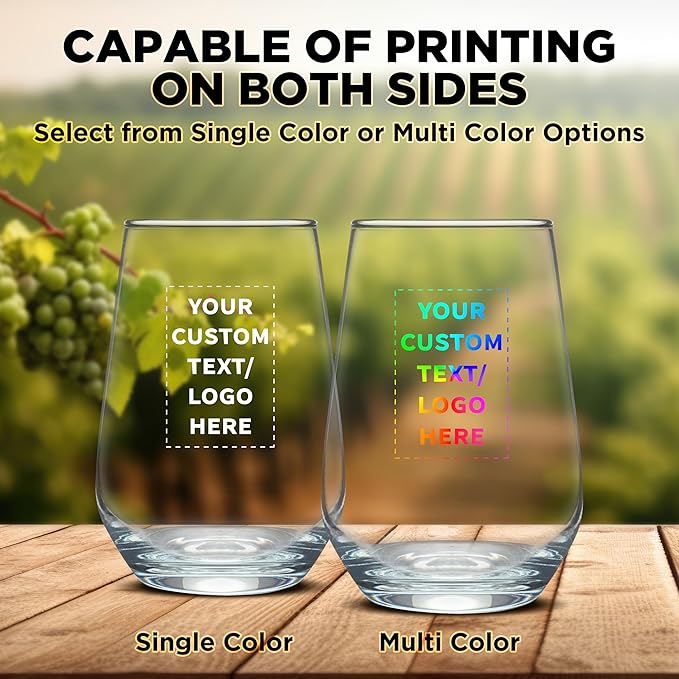 DISCOUNT PROMOS 50 Vaso Silicia Stemless Wine Glasses Set, 16 oz. - Personalized Text, Logo - Clear, Orb-Like, Thick base - Clear