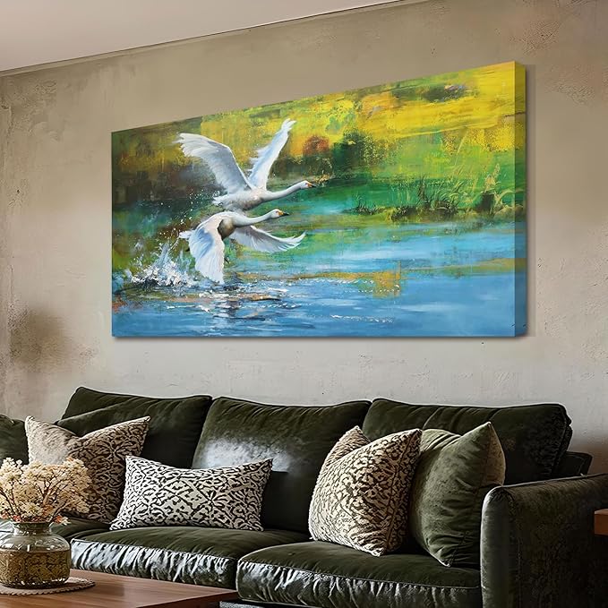 Anolyfi Swan Canvas Wall Art for Living Room, Vivid Goose Decorative Painting Large Animals Artwork Farmhouse Decor Picture Framed for Hallway Bedroom Kitchen Office Home Decor 40"x20"