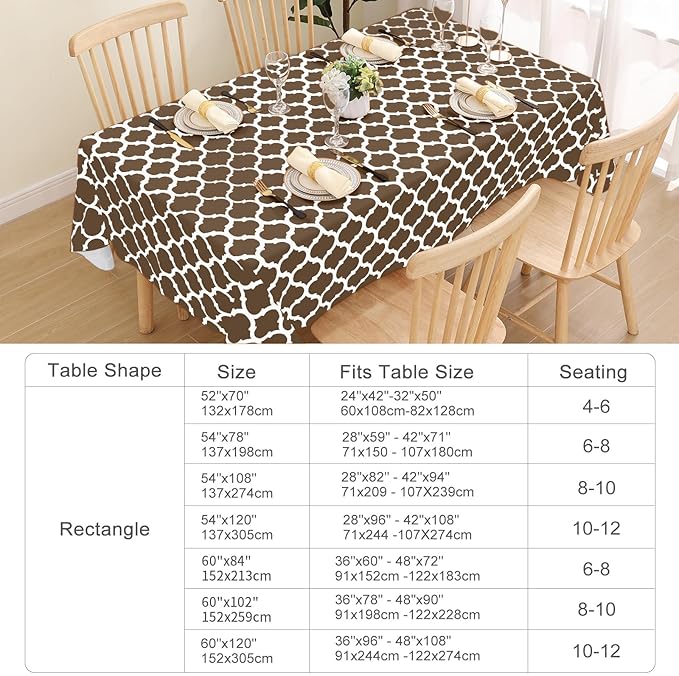 Smiry Rectangle Table Cloth, Waterproof Vinyl Tablecloth with Flannel Backing for Rectangle Tables, Wipeable Spillproof Plastic Tablecloths for Dining, Camping, Indoor and Outdoor (60"x120", Brown)