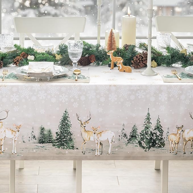 Maison d' Hermine Table Cloth Square Table 100% Cotton 60 x 60 Inches Fall Tablecloth Reusable Everyday Use for Thanksgiving Christmas Decorations Dining Farmhouse Party (Deer in The Woods)
