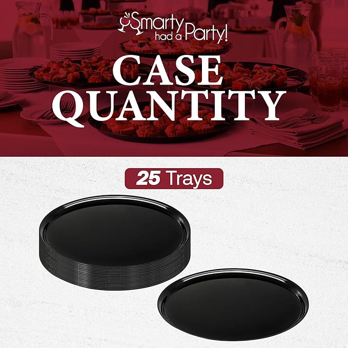 Smarty Had A Party 18 Inch Black Round Plastic Serving Tray – Elegant Large Plastic Serving Trays for Parties, Catering & Buffets, Heavy-Duty Disposable Black Serving Platters – 25-Pack
