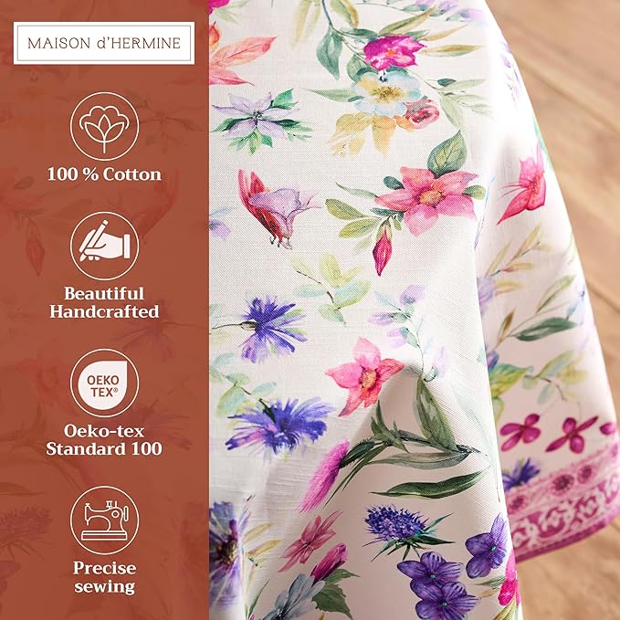 Maison d' Hermine Table Cloth Round Table 100% Cotton 63 Round Inches Tablecloth Reusable Decorative for Dining Room Farmhouse Home Valentines Day Decorations Spring Summer - Chardon