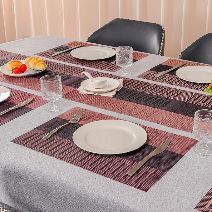 Placemats Set of 4, Vinyl Woven Place Mats Indoor Set of 4 Washable Wipeable PVC Table Mats Heat-Resistant Non Slip Plastic Placemat for Kitchen Dining Outdoor Table (Purple Red, Set of 4)
