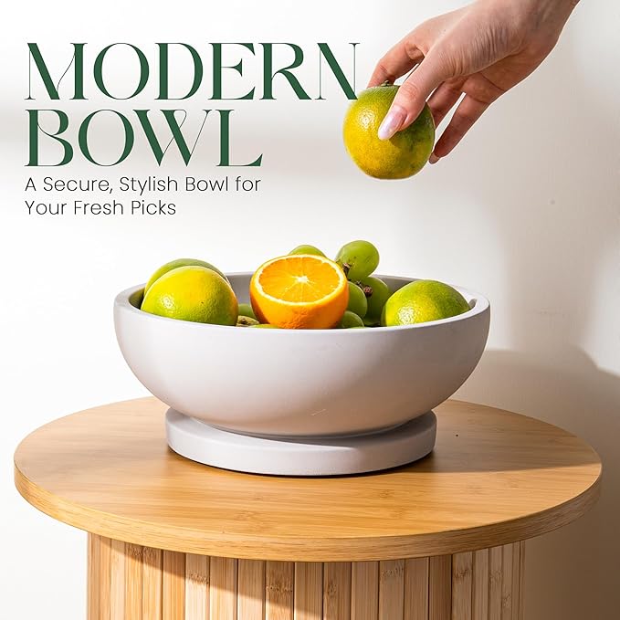 Decorative Concrete Fruit Bowl for Kitchen Counter – Elegant Pedestal Bowl with Smooth Finish for Home Decor | Handcrafted Key Bowl for Entryway Table, Coffee Table | 10.5in W x 4.25in L