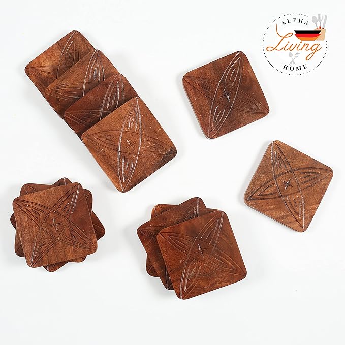 Table Coasters Wooden Coaster Drink Coasters for Tabletop Protection Outdoor Coasters Coffee Table Coasters Set of 12 - Cup Mat Drink Hot Pads Mats Set - Rust Brown