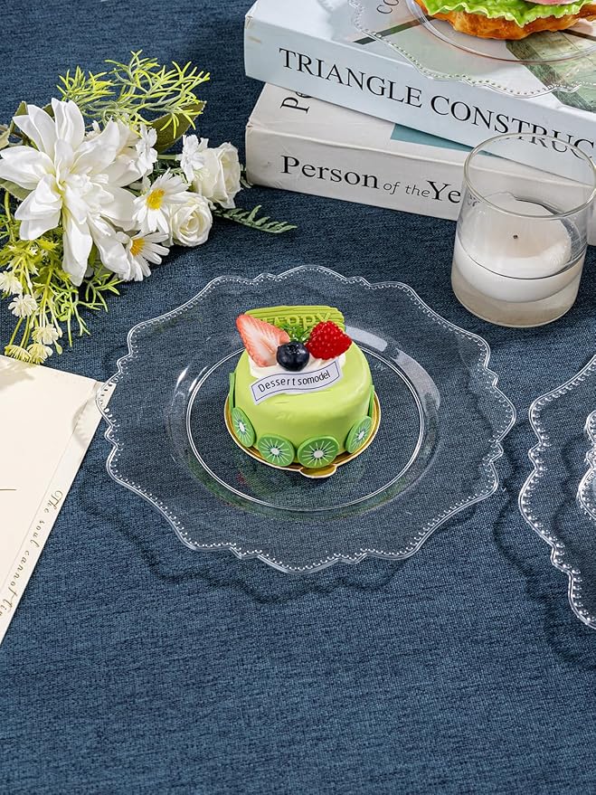 COLOSUS 60pcs 7.5 inch Clear Plastic Dessert Plates - Heavy Duty Plastic Appetizer Plates,Premium Disposable Salad Plate for Thanksgiving Wedding and Everyday Use