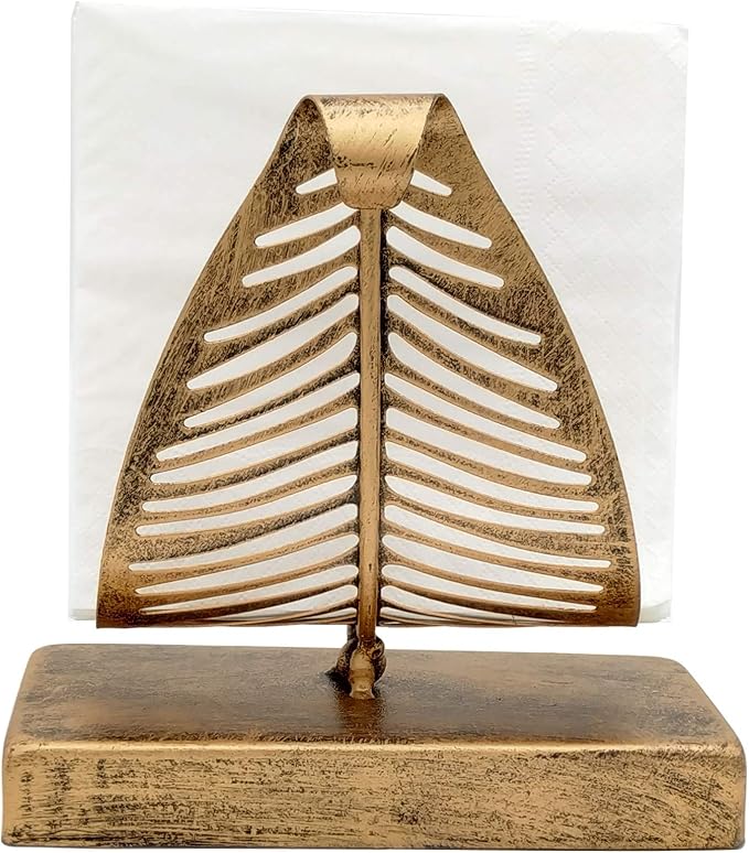 OwlGift Freestanding Modern Napkin Holder with Leaf Design, Tabletop Tissue Dispenser, Countertop Napkin Storage Organizer – Bronze
