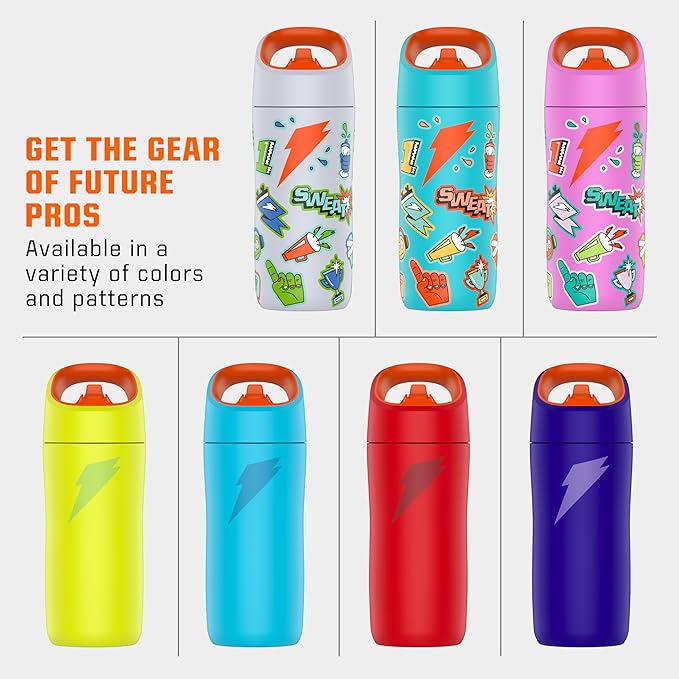 Gatorade Kids' Rookie Metal Water Bottle, 12oz, Stainless Steel Bottle, Double-Wall Insulation, Vacuum Insulated, Thermo Mug