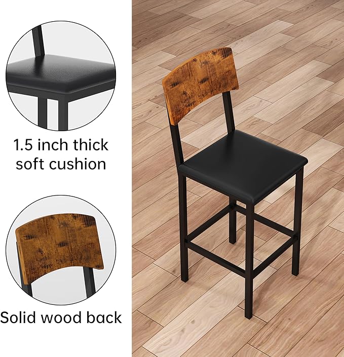 AWQM 5-Piece Dining Table Set, Dining Table Set for 4, Counter Height Table & 4 Bar Stools, Modern Kitchen Dining Set, with Upholstered Chairs, Compact Dining Set for Small Spaces (Walnut Color)