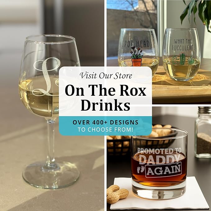 On The Rox Personalized Whiskey, Bourbon Glass Gifts for Men - 11 oz Engraved Name Monogram Scotch Glass - Customized Cocktail, Rocks, Brandy Glass Drinks (2)