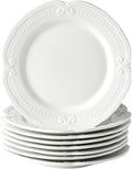 Neaylfe Embossed Salad Plates, 7.8 Inch White Ceramic Plates, The Dessert, Salad, Appetizer, Small Lunch, etc Plate, Restaurant Kitchen Dish, Microwave, Oven, and Dishwasher Safe - Set of 8