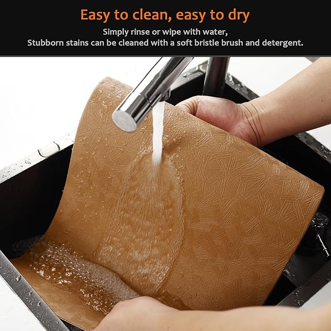 Vinyl Placemats Set of 4 Faux Leather 100% Waterproof Wipeable Washable Place Mats Heat Resistant Easy Clean Non-Slip Table Mats for Indoor Outdoor. (4, Brown)