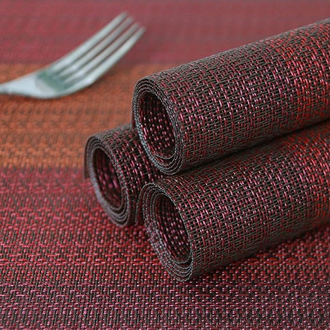 HeloHo Halloween Christmas Red Placemats Set of 6 Kitchen Table Mats Christmas Placemats Washable Crossweave Woven Vinyl Placemat for Dining Table