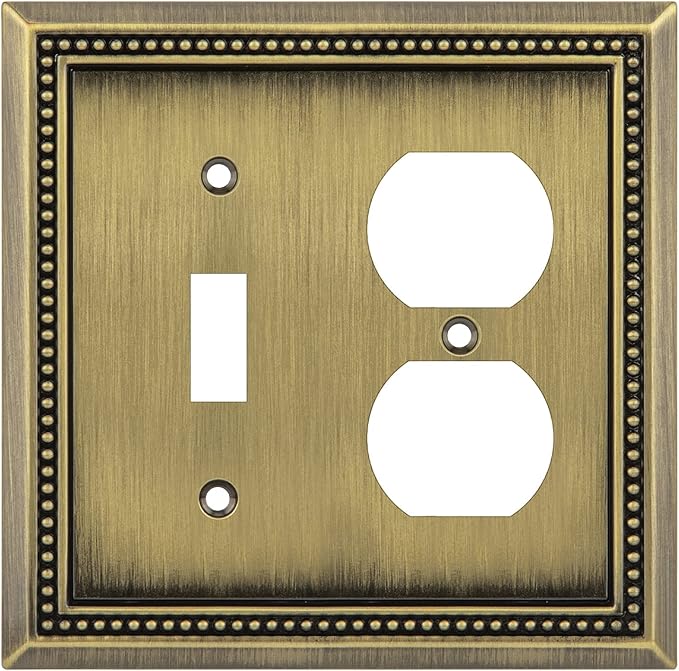 Henne Bery Sunken Pearls Heavy Duty Decorative Wall Plate Switch Plate Outlet Cover (Toggle/Duplex, Antique Brass)