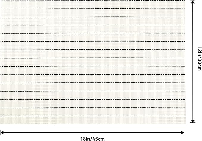 Leetaltree White with Black Stripes Placemats Set of 8 - Heat Resistant Non-Slip Place mats for Dining Table, Washable Durable PVC Vinyl Woven Table Mats（White Stripes, 8）