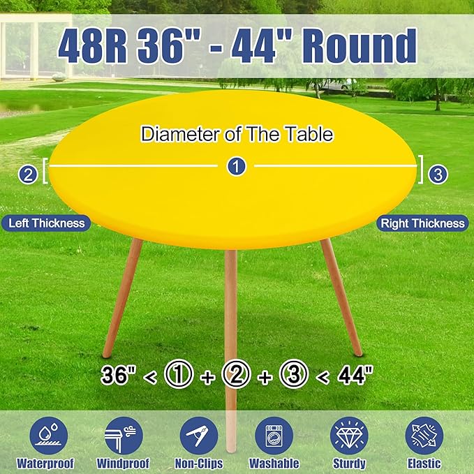 Round Spandex Tablecloth 2 Pack, Elastic Fitted Waterproof Tablecloths for 36"-44" Tables, Stretch Washable Picnic Table Cover for Camping, Dining, Indoor and Outdoor, Yellow