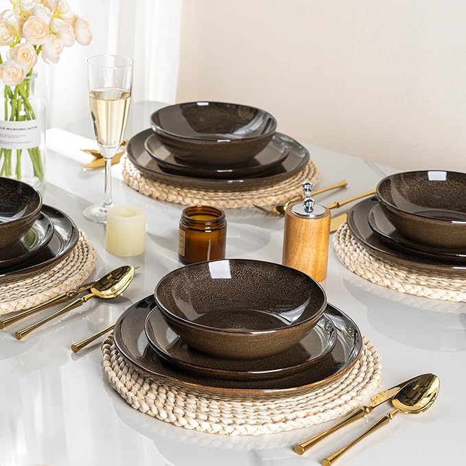 AmorArc Ceramic Dinnerware Sets,Handmade Reactive Glaze Stoneware Plates and Bowls Sets,Highly Chip and Crack Resistant | Dishwasher & Microwave Safe Dishes Set,Service for 4 (12pc)