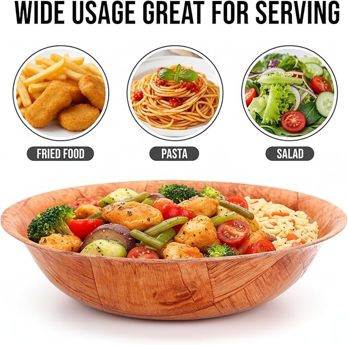8-inch Wooden Serving Bowl, Set Of 6 | Round | Stackable | EZ To Wash | Great For Salads, Fruits, Snacks, And More [6PK]