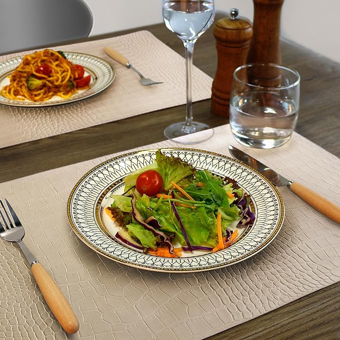 Jovono Faux Leather Placemats Set of 4, Waterproof Heat Resistant Dinner Place Mats for Dining Table, Non-Slip Crocodile Embossed, Beige (17.8x11.8 Inch)