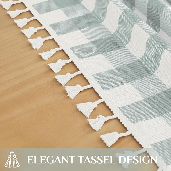 Softalker Checkered Tablecloth Rectangle, Outdoor Linen Cotton Gingham Table Cloth with Tassel, Heavy Duty Wrinkle Free Buffalo Plaid Table Cover for Kitchen Dining Home Party - 55 x 102 Inch, Aqua
