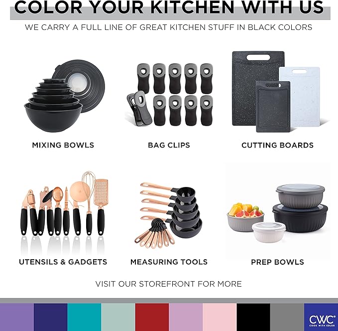 COOK WITH COLOR Mixing Bowls with Lids - 12 Piece Plastic Nesting Bowls Set includes 6 Prep Bowls and 6 Lids, Rhombus Design - Microwave Safe (Black)