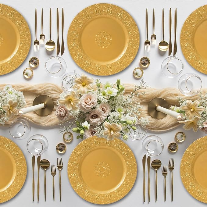 PROY 100 Pcs Gold Charger Plates Bulk, Premium Gold Chargers for Dinner Plates, Table Chargers for Table Setting, Wedding