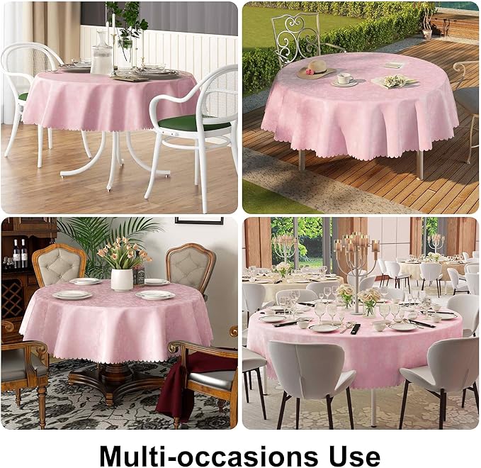 Smiry Rectangle Table Cloth, Waterproof Heavy Duty Vinyl Tablecloths, Wipeable Washable Table Cover for Kitchen, Dining Room & Valentines(Pink, 60" Round)