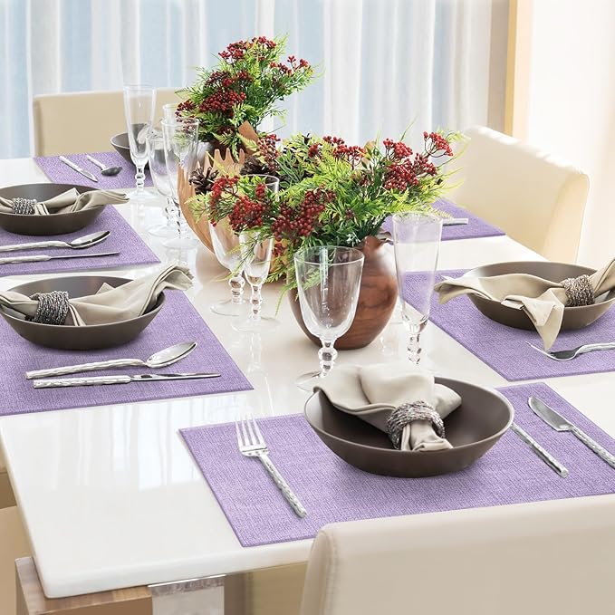 Faux Leather Placemats Set of 8 Washable PU Table mats for Kitchen Table - Heat Resistant, Waterproof, Easy Clean, Anti Slip 11.8" x 17" (Purple-8 Pack)