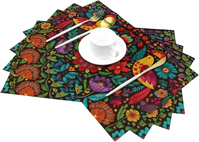 Mexican Placemats Set of 4 Washable Table Place Mats for Dining Kitchen Party Decor