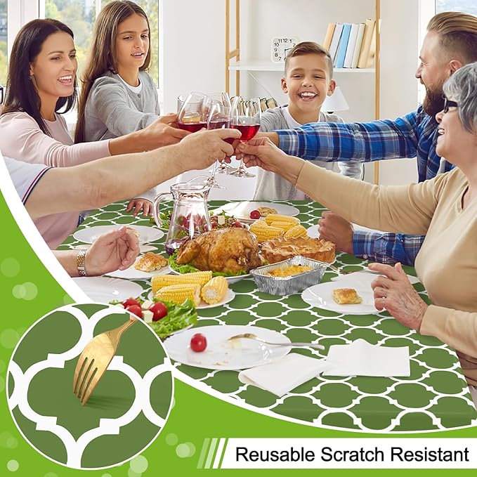 Smiry Square Table Cloth, Waterproof Vinyl Tablecloth with Flannel Backing for Square Tables, Wipeable Spillproof Plastic Tablecloths for Dining, Camping, Indoor and Outdoor (54"x54", Green)