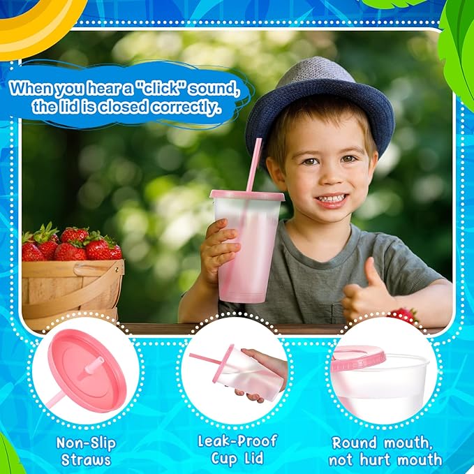 Mifoci 12 Pcs Plastic Tumbler with Lids and Straws Reusable Plastic Tumblers Bulk Mug Tumbler with Straw and Lid Tumbler Ice Cold Drinking Cup for Water Smoothie Birthday Party (Pink,16oz)