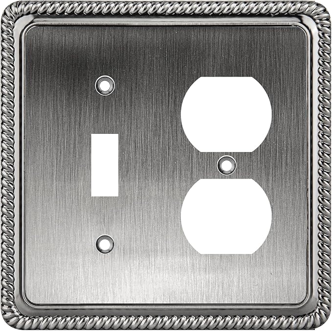 Henne Bery Rope Edge Decorative Wall Plate Switch Plate Outlet Cover (Toggle/Duplex, Heirloom Silver)
