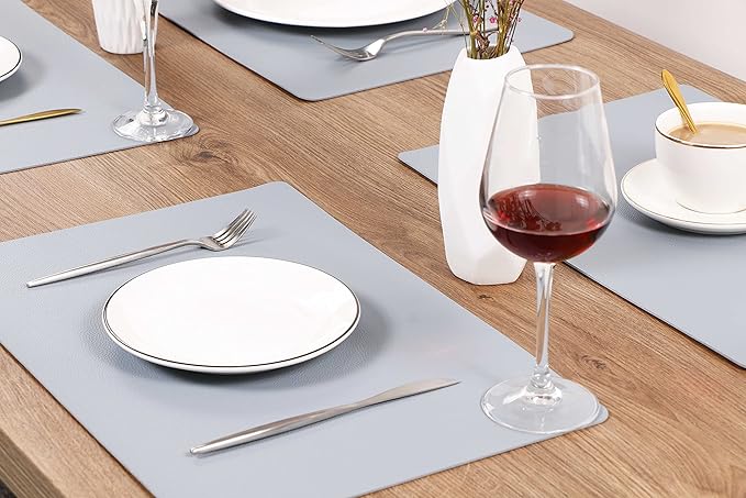 Wipeable Placemats Leather Table Mats Waterproof Heat-Resistant Easy to Clean for Dining Table Set Kitchen Table (4, Pale Blue)