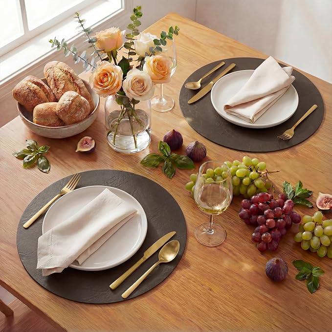 Artoid Mode Coffee Faux Leather Placemats Set of 6, 15 Inch Waterproof Wipeable Heat Resistant Vinyl Place Mats, Reversible Table Mats for Kitchen Dining Decor