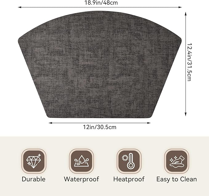 Round Table Placemats Set of 4, Faux Leather Wedge Shape Place Mats Heat Resistant Wipeable Washable Table Mats for Dining Outdoor Indoor, Black