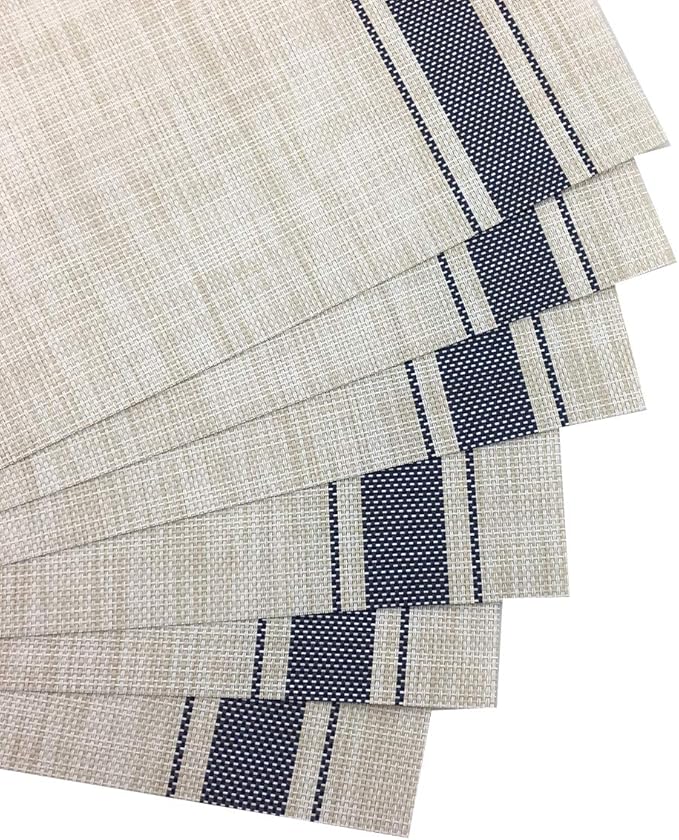 Gugrida Luxury Blue Placemats Set of 6 Crossweave Woven Vinyl Placemat for Dining Table Kitchen Table Mats