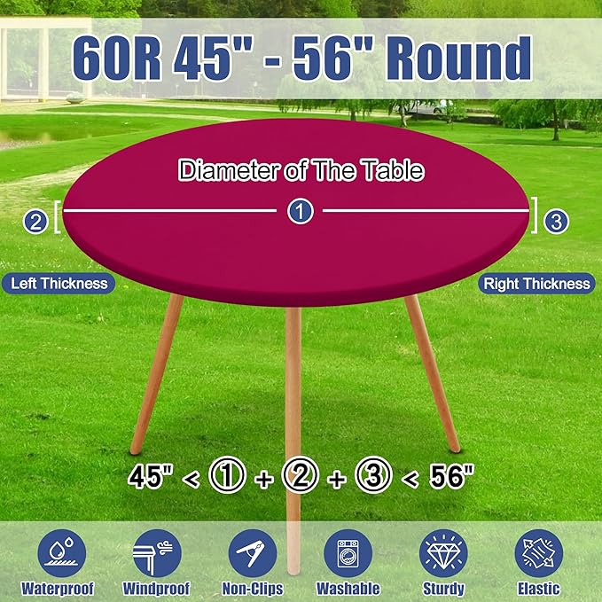 Round Spandex Tablecloth 2 Pack, Elastic Fitted Waterproof Tablecloths for 45"-56" Tables, Stretch Washable Picnic Table Cover for Camping, Dining, Indoor and Outdoor, Fuchsia