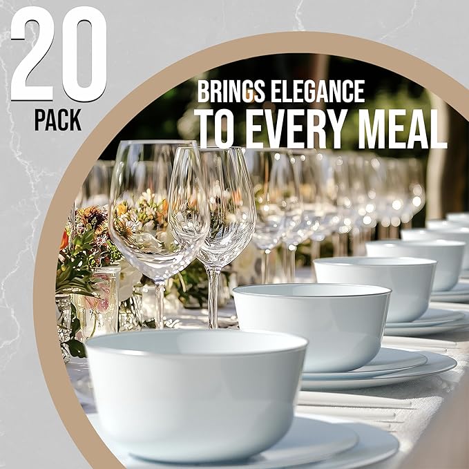 Trendables Disposable 24 Oz Bowls - 20-Piece Set - Sage Silver Rimmed Fancy Serving & Salad Bowls - Perfect for Ice Cream & Candy