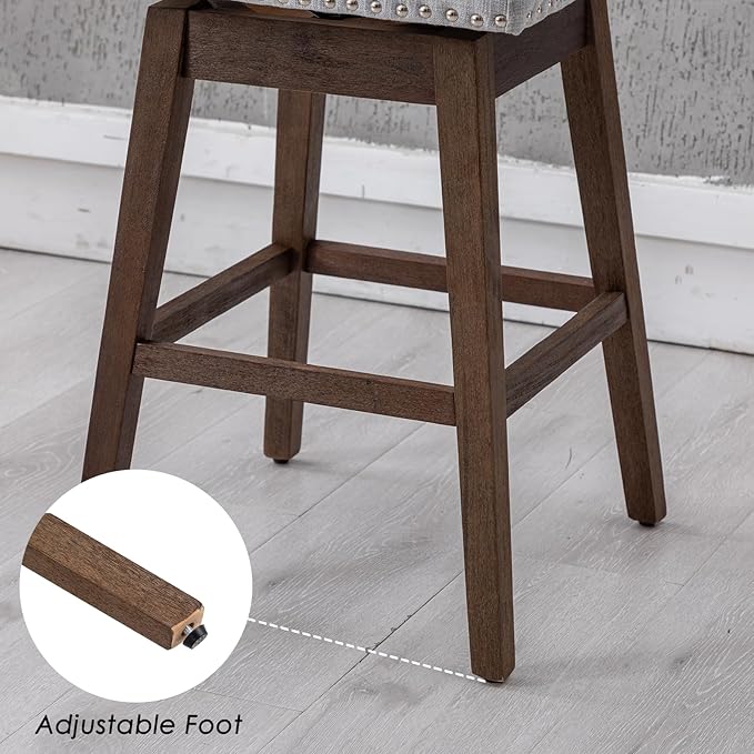 27.5" Counter Height Bar Stool, Linen Fabric Mid Century Modern Swivel Barstool with Back & Wood Legs Comfy Upholstered Counter Chair for Home Bar/Dining Room/Restaurant, Grey