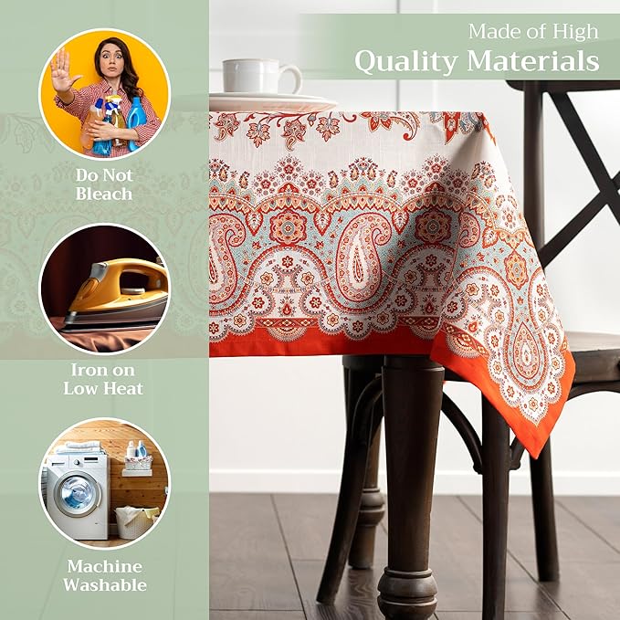 Maison d' Hermine Table Cloth Rectangle Table 100% Cotton 60 x 108 Inches Fall Tablecloth Reusable Everyday Use for Thanksgiving Christmas Decorations Dining Farmhouse Party (Cachemire)