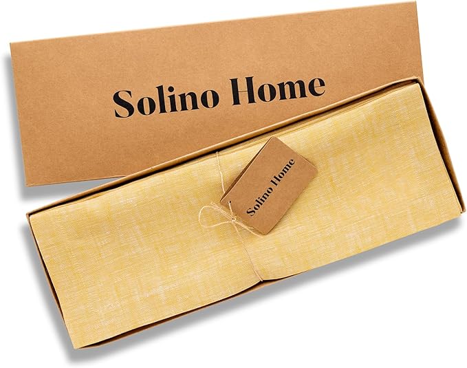 Solino Home Linen Placemats Set of 4-100% Pure Linen Chambray Mustard Yellow Cloth Placemats 14 x 19 Inch for Spring, Easter - Athena
