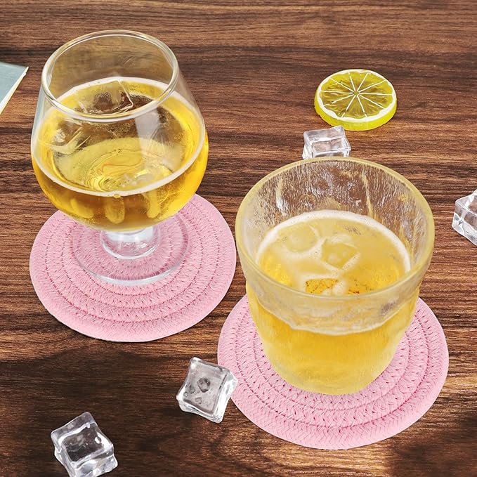ABenkle Drink Coasters with Holder Set of 10, Cotton Woven Absorbent Coasters for Drinks, Minimalist Home Decor Coaster Set for Wooden Tabletop Protection Table, 4.3 inches