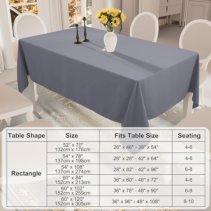 Smiry Rectangle Table Cloth, Waterproof Anti-Scratch Polyester Tablecloth, Decorative Washable Fabric Table Cover for Dining, Buffet, Parties and Outdoor, 52x70, Grey