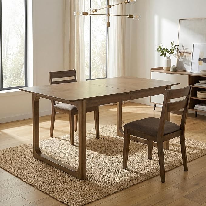HNY Extendable Wood Dining Table for 4-8, 71" Inch Modern Rectangular Kitchen Tables with Wooden Base Farmhouse Dinner Table for Dining Room, Living Room, Home, Walnut