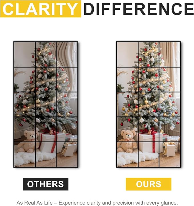 Large Window Pane Full Length Mirror for Wall, 55"x28" Black Rectangular Wall Mirror for Living Room, Bedroom, Entryway, Hanging or Leaning
