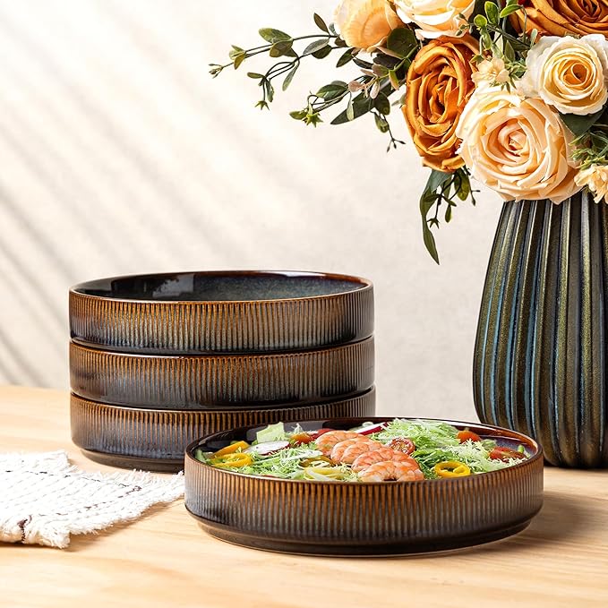 theterra 7.5'' Ceramic Pasta Bowls, Salad Bowls Set of 4, Stoneware Serving Bowls for Fruits, Noodle, Dinner, House-warming Wedding Present, Coca Mocha