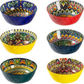 Henten Home Ceramic Soup Bowls Set of 6, 25 oz Porcelain Cereal Bowl Set, Colorful Bohemian Style Serving Bowls for Salad, Pasta, Oatmeal, Microwave & Dishwasher Safe