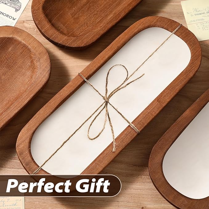4 Pcs Wooden Dough Bowl Wood Decorative Rustic Wooden Bowls Table Centerpiece for Living Room Home Dining Room Kitchen Decoration(Brown,16' X 6'' X 2'',Classic)